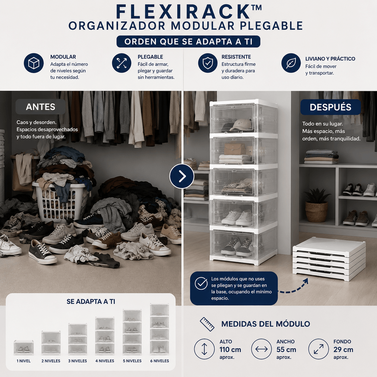 Organizador FlexiRack™ de 6 Niveles